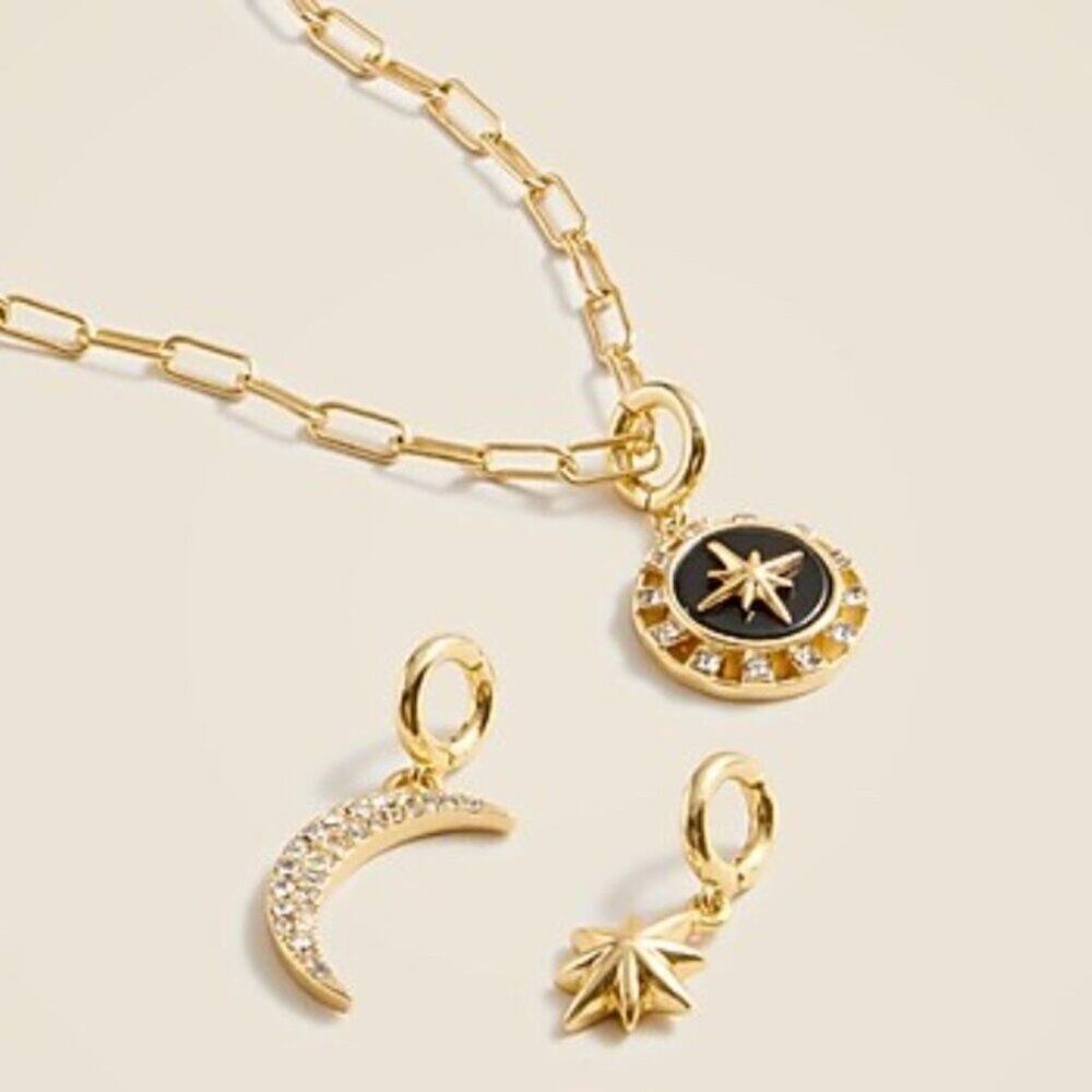 NWT J.Crew 3 Charm Pendant Fashion Star Moon Necklace NWT
